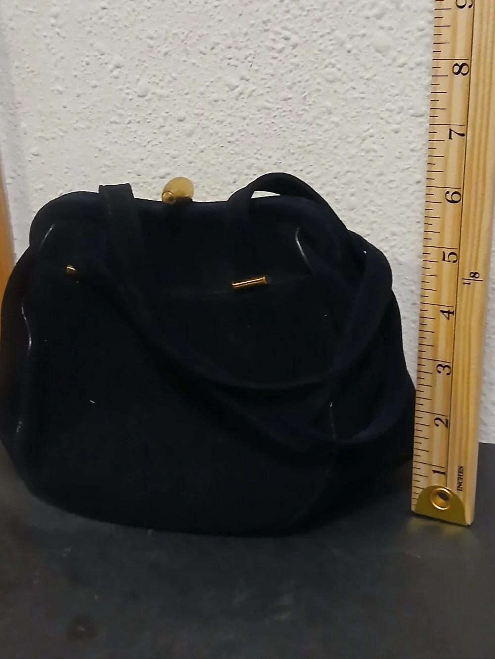 Vintage Dobbie Bag Mid-Century Navy Suede Handbag w/ Red Interior